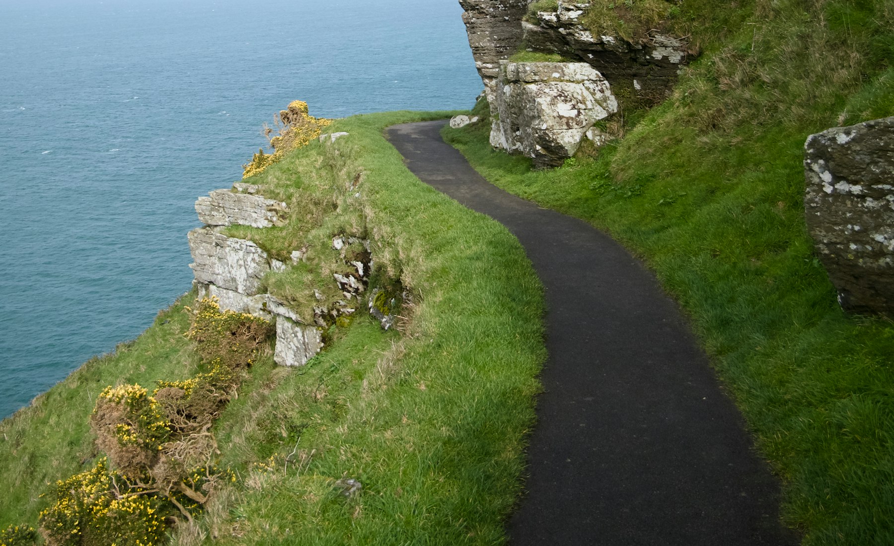 The coast path winding along grassy cliffs above the sea